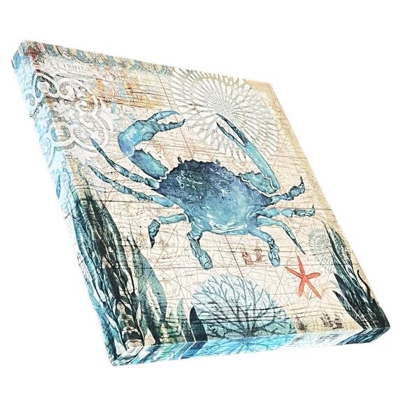 Nautical Sea Crab CANVAS PRINT ART 16" Wall Hanging Ocean Creature Sea Starfish - Picture 2 of 7